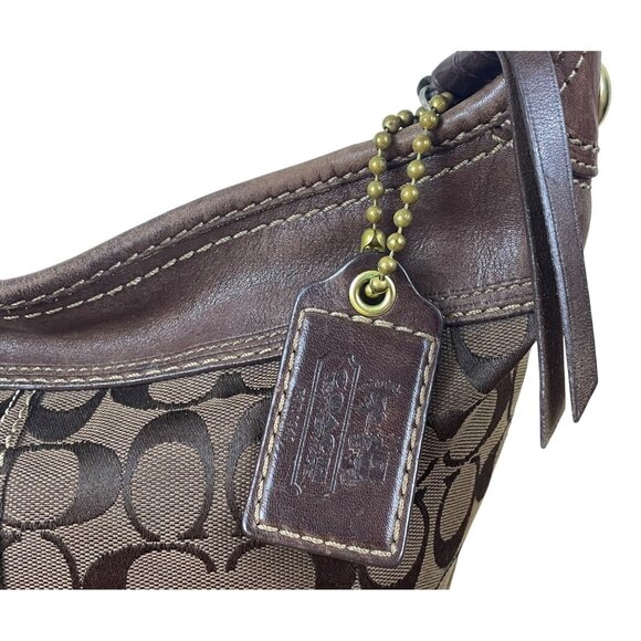 Coach Women’s Brown Leather Trim Signature Canvas Adjustable Strap Shoulder Bag - Picture 12 of 13